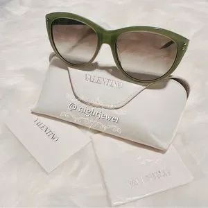 CELEBRITY Fav?VALENTINO Sexy Cat Eye green gradient brown lens sunglasses retro Valentino V-Sette Women Honey Havana Squared Cat Eye  main image 4